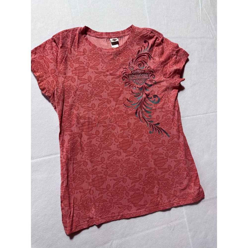 Harley-Davidson Womens XL Red Lace Print Rhinestone Seminole Sanford FL T-Shirt